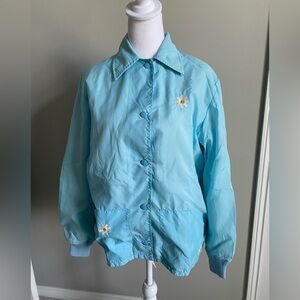 Women's Oversized Daisy Embroidered Windbreaker Jacket Outdoor Size Medium